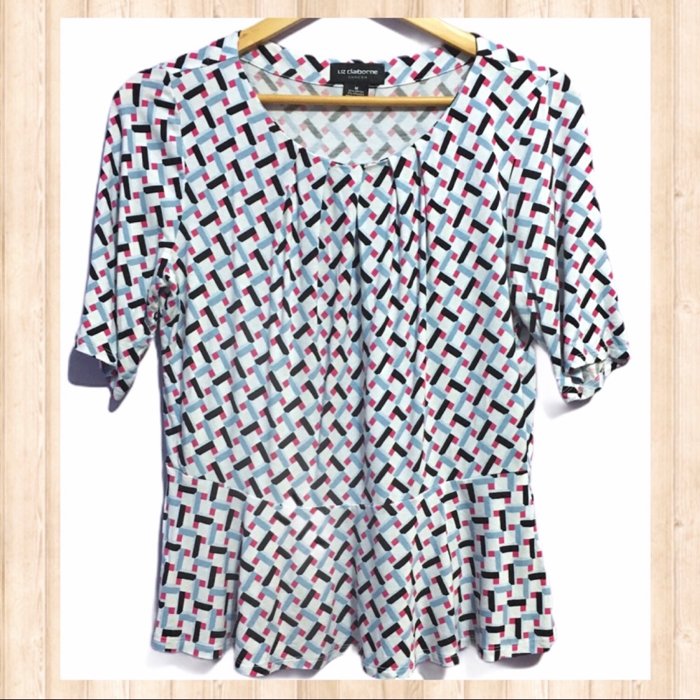 Liz Claiborne white basket weave print peplum top